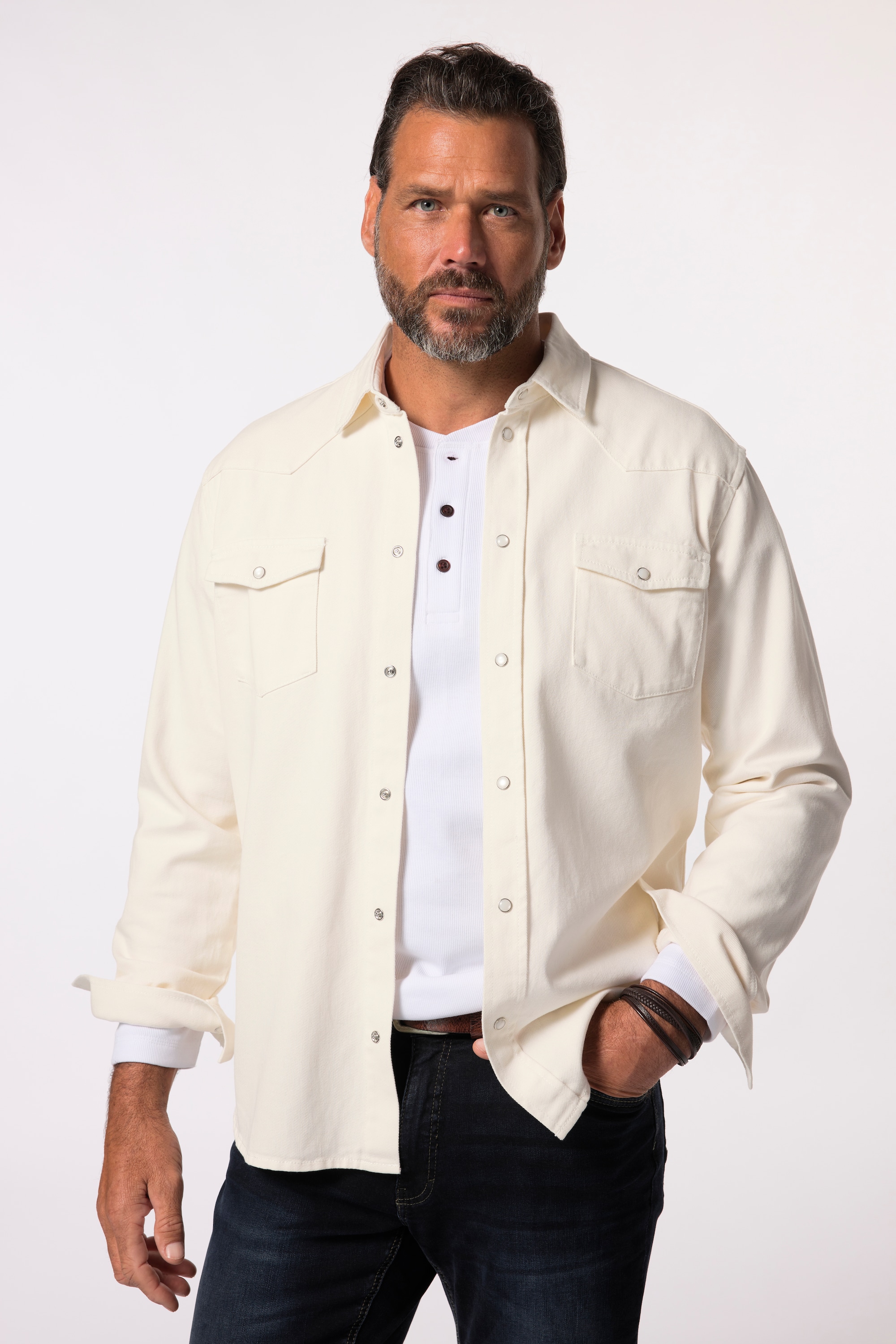 JP 1880 Herren große Größen JP 1880 Jeanshemd Langarm Kentkragen Modern Fit