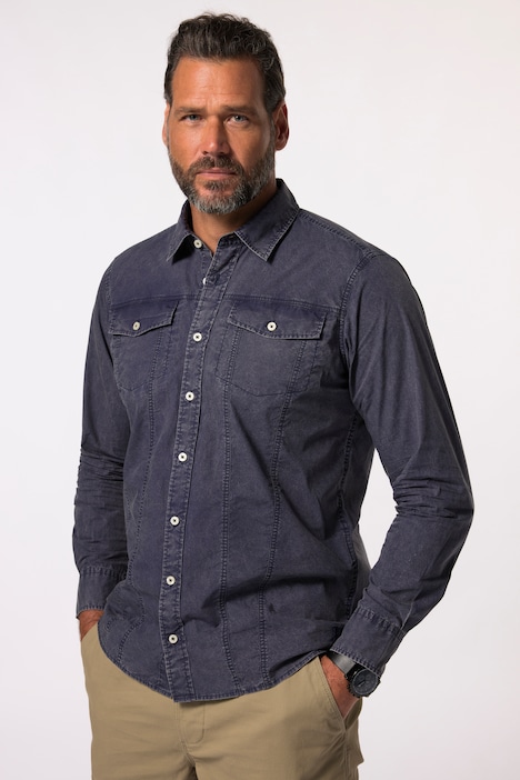 JP 1880 overhemd, lange mouwen, trucker-style, vintage look, kentkraag, Modern Basic Fit, tot 8XL