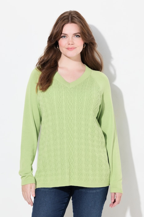 Cable Knit Long Sleeve V-Neck Sweater