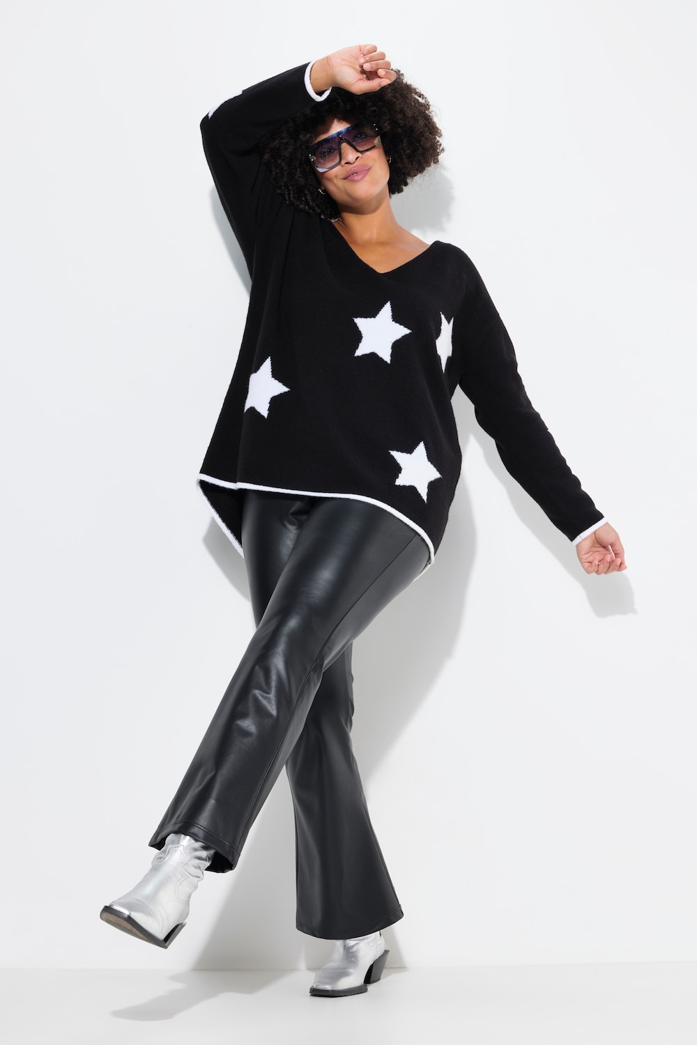 Legging, skinny fit met uitlopende zoom, leerlook