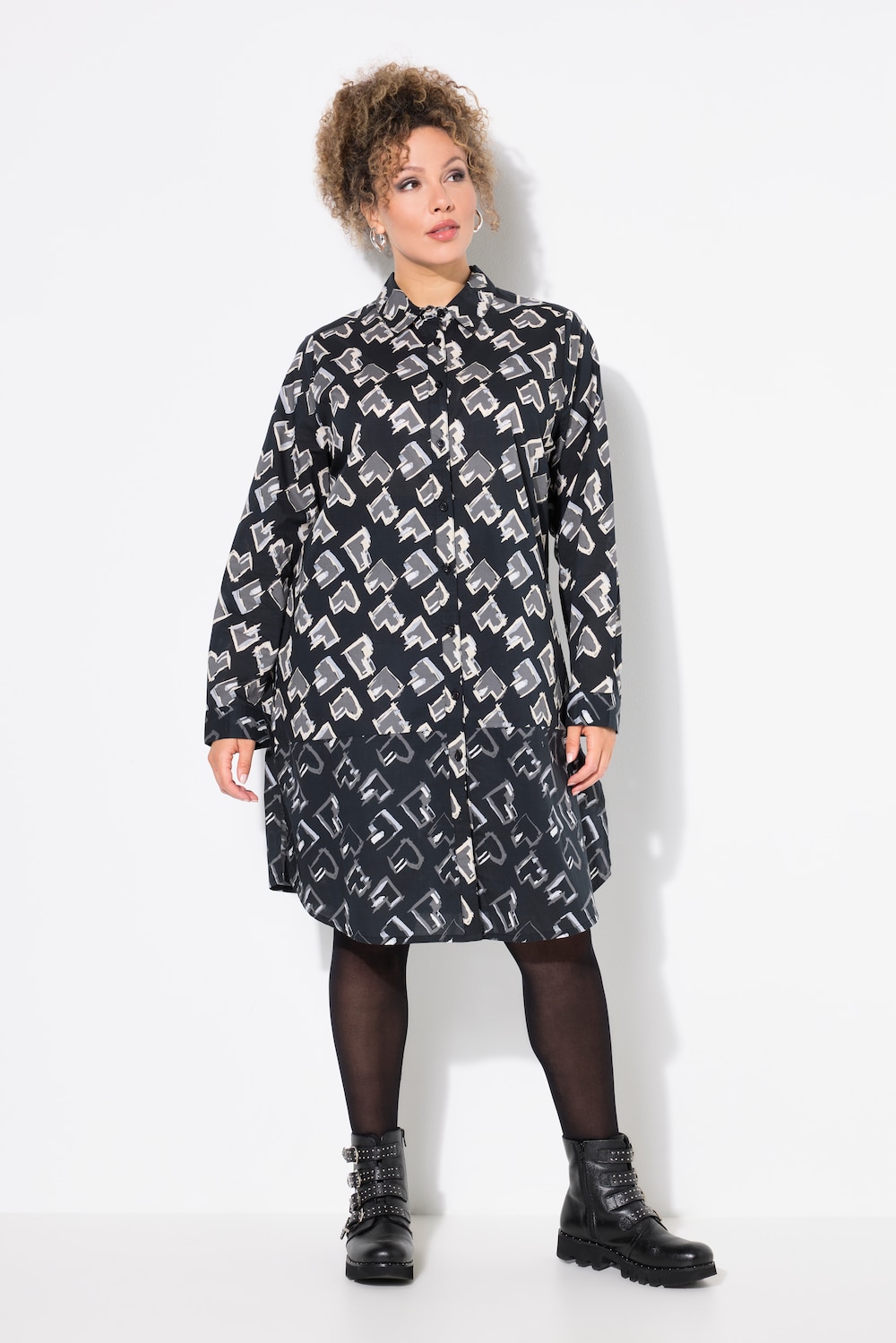 Große Größen Longbluse, Damen, schwarz, Größe: 46/48, Baumwolle, Ulla Popken