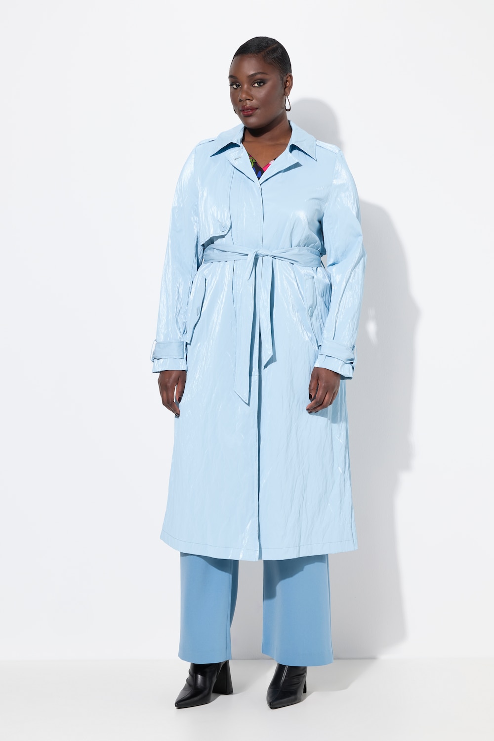 Große Größen Trenchcoat, Damen, blau, Größe: 58/60, Polyester/Synthetische Fasern/Viskose, Ulla Popken