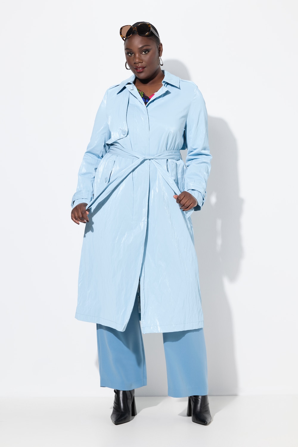 Große Größen Trenchcoat, Damen, blau, Größe: 54/56, Polyester/Synthetische Fasern/Viskose, Ulla Popken