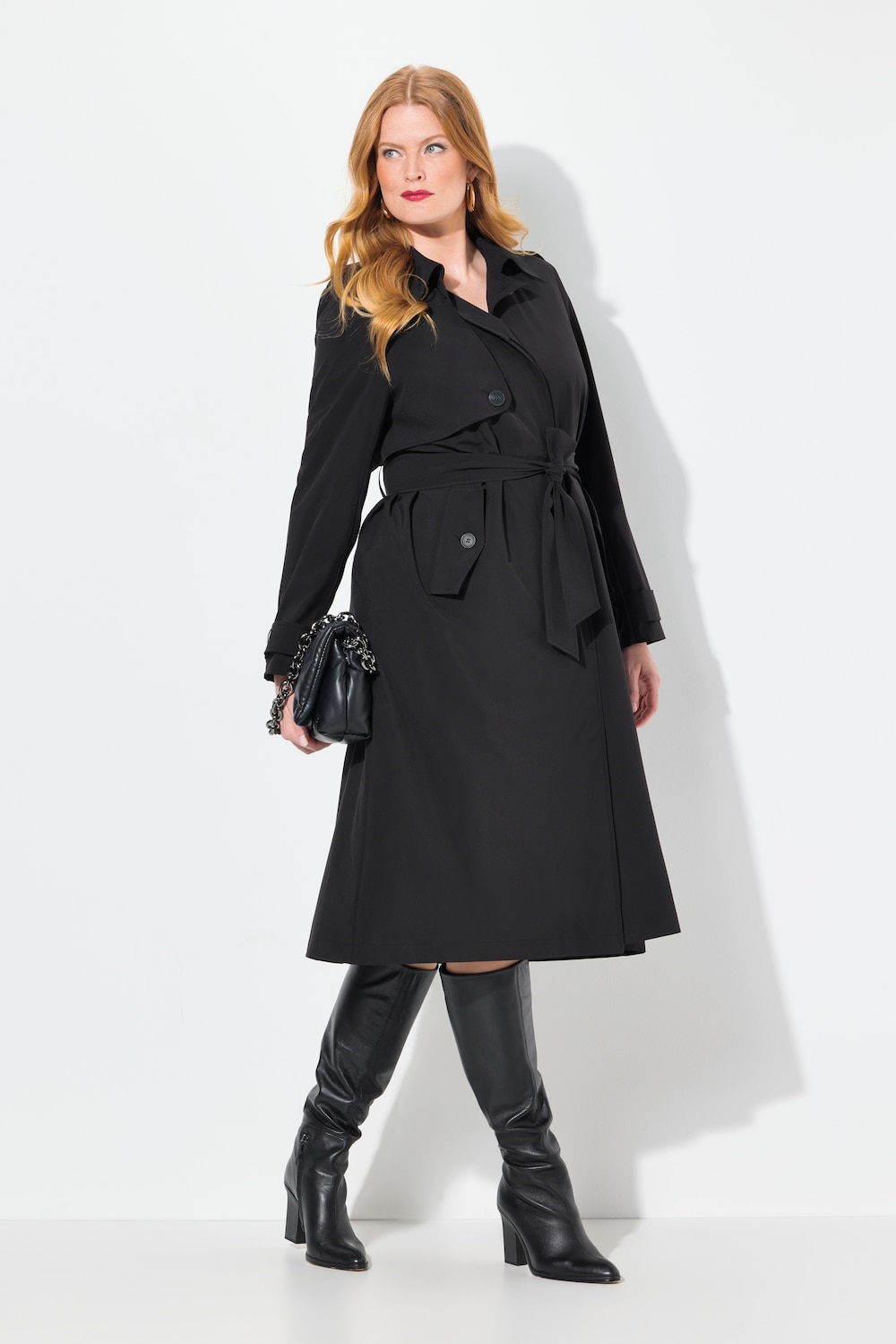 Große Größen Trenchcoat, Damen, schwarz, Größe: 58/60, Polyester/Elasthan, Ulla Popken