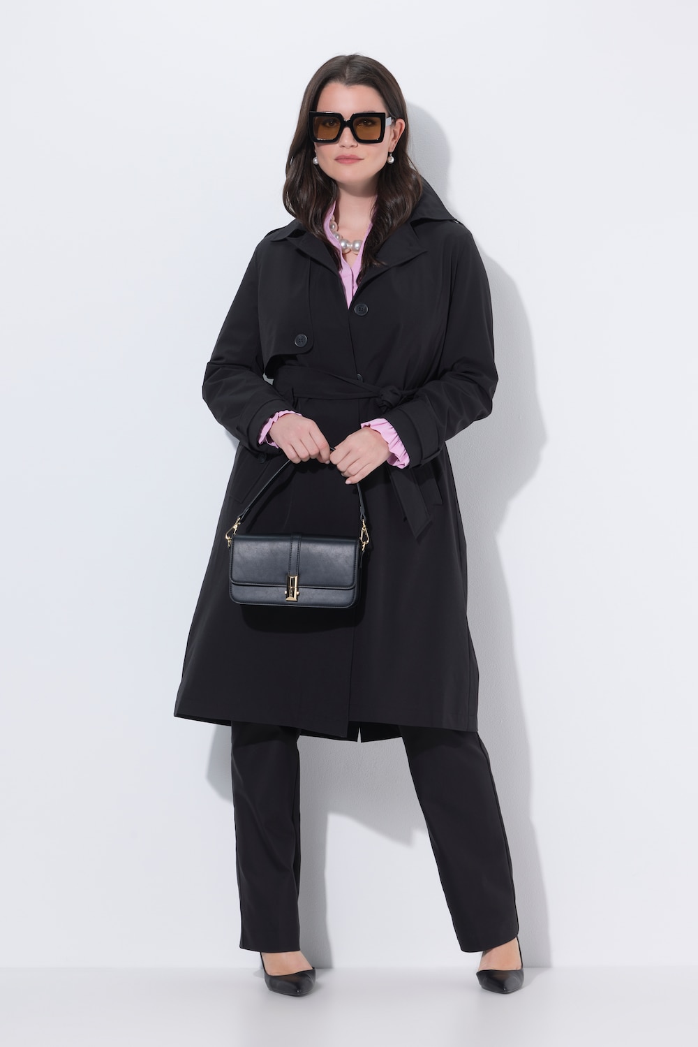 Trenchcoat, A-Linie, Hemdkragen, Gürtel, Satinfutter