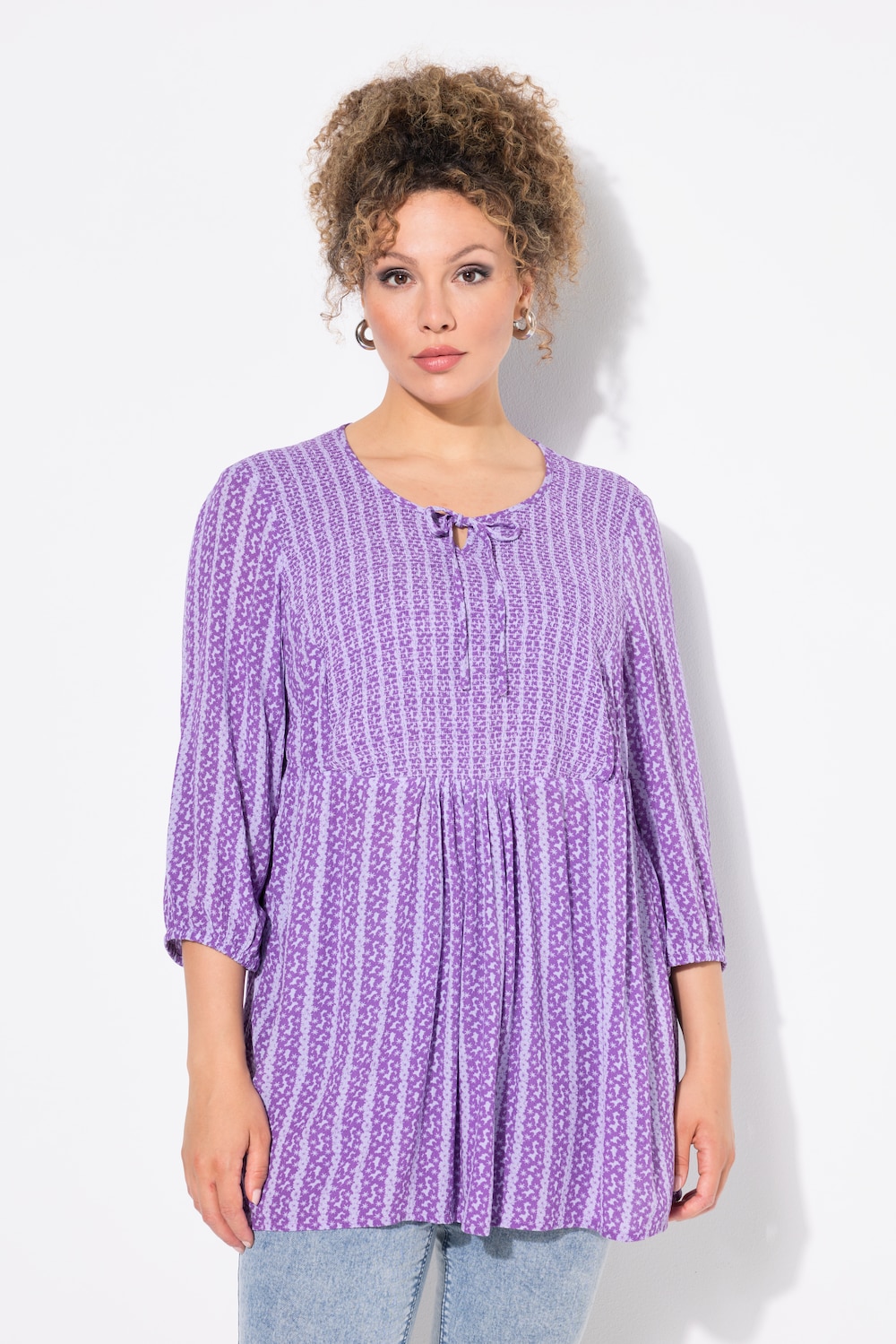 Große Größen Smok-Tunika, Damen, lila, Größe: 50/52, Viskose, Ulla Popken