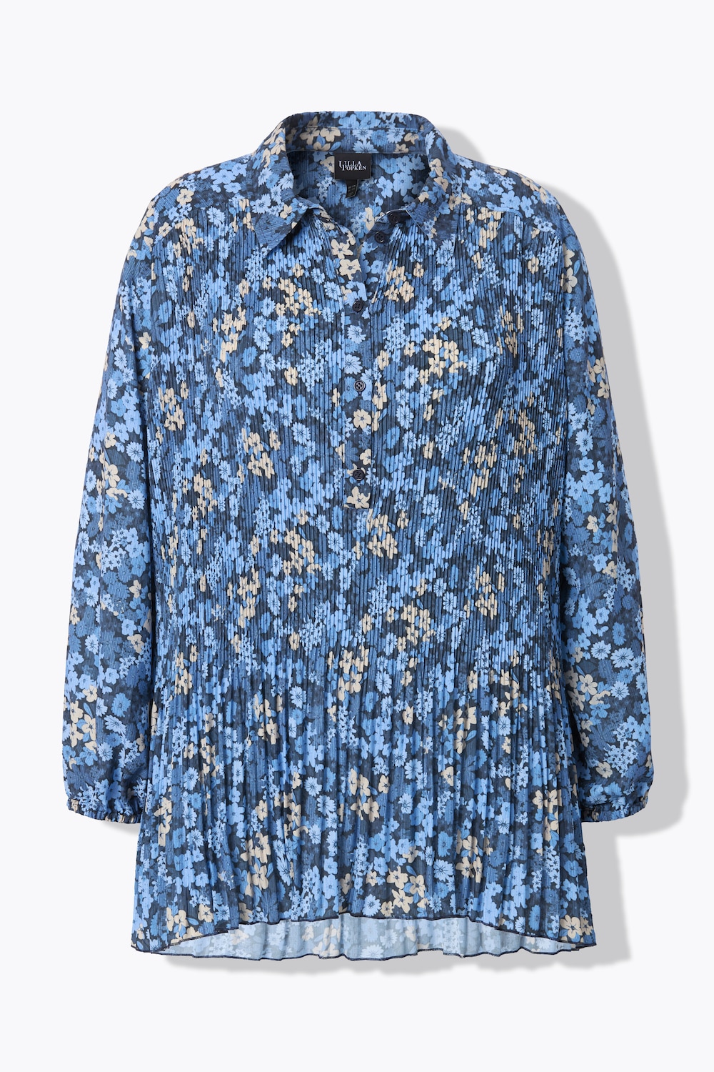 Stora storlekar Plissé-Blus, Dam, blå, storlek: 46/48, Polyester, Ulla Popken