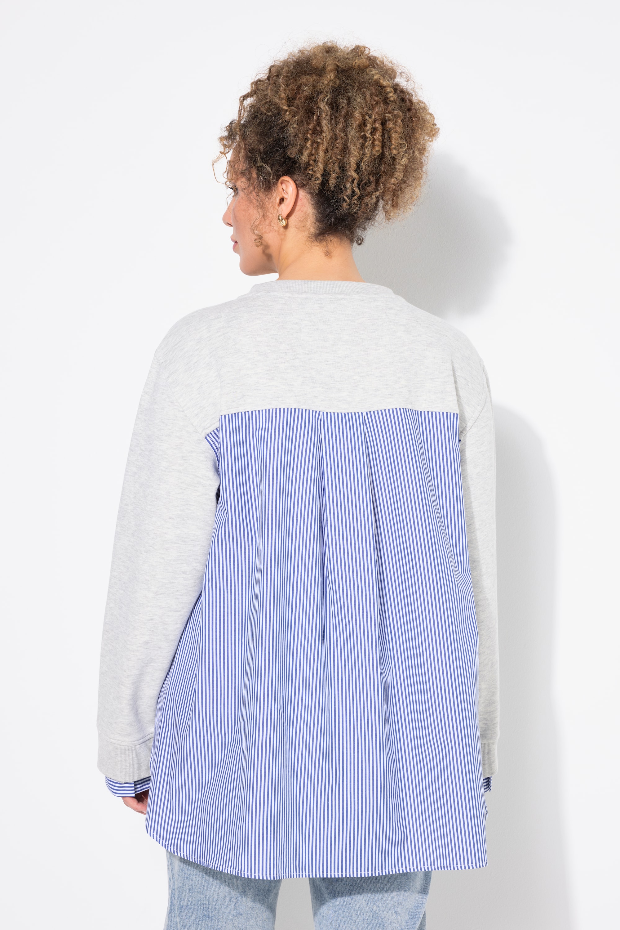 Ulla Popken Damen große Größen 2 in 1 Sweatshirt V Ausschnitt Langarm 835016