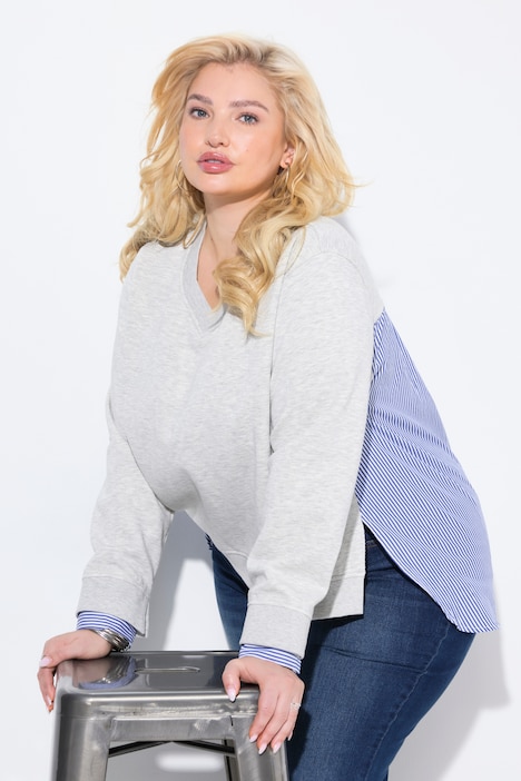 Sweat-shirt 2-en-1 tendance, col en V et manches longues