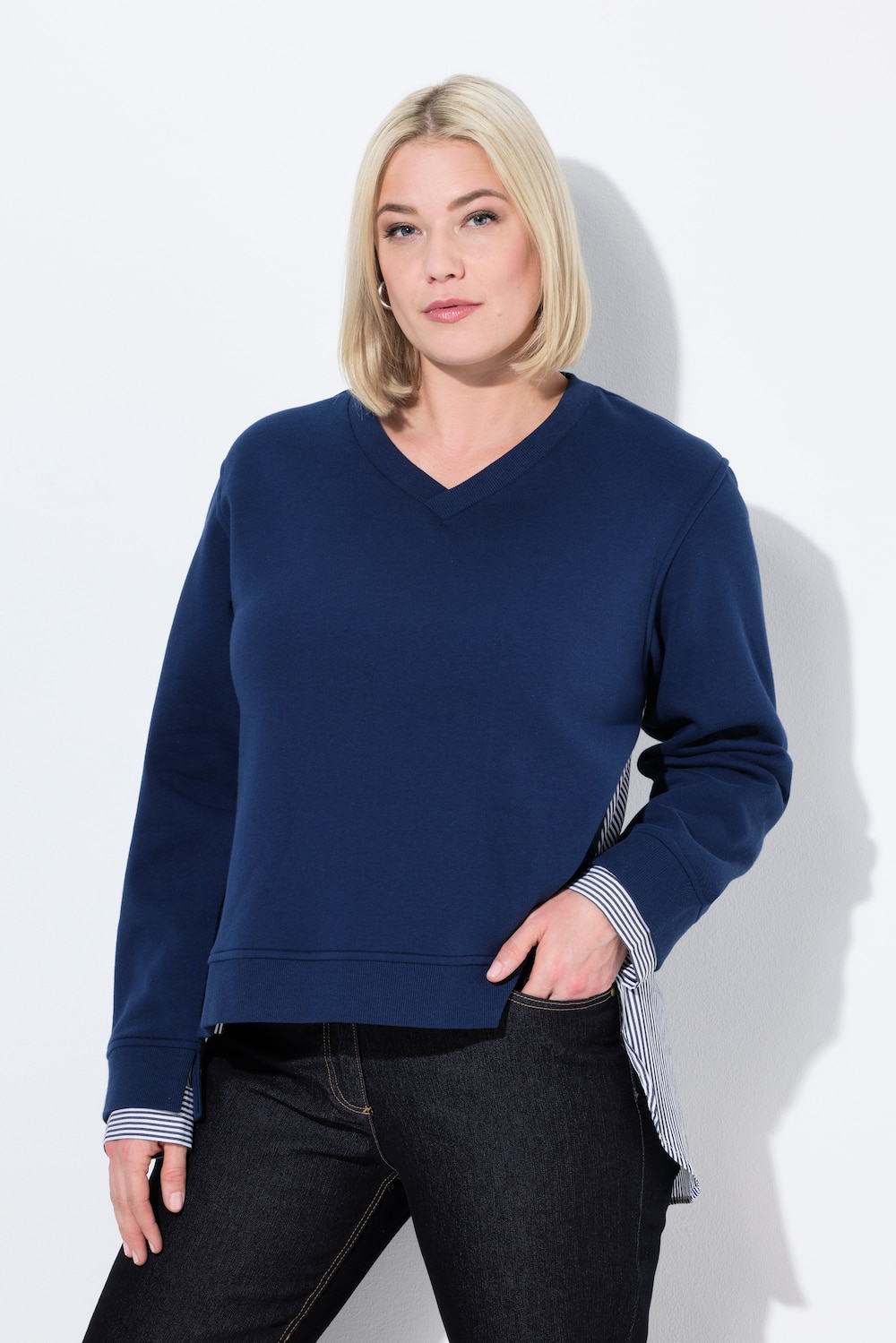 Große Größen 2-in-1-Sweatshirt, Damen, blau, Größe: 42/44, Baumwolle/Polyester, Ulla Popken