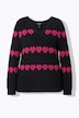 Pullover, hjerter, V-udskæring, langærmet