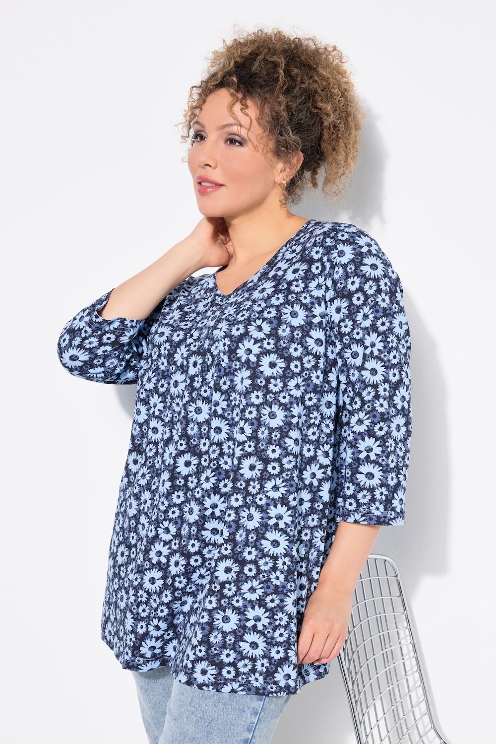 Große Größen Shirt, Damen, blau, Größe: 54/56, Baumwolle, Ulla Popken