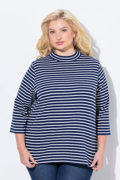 Striped 3/4 Sleeve Turtleneck Tee