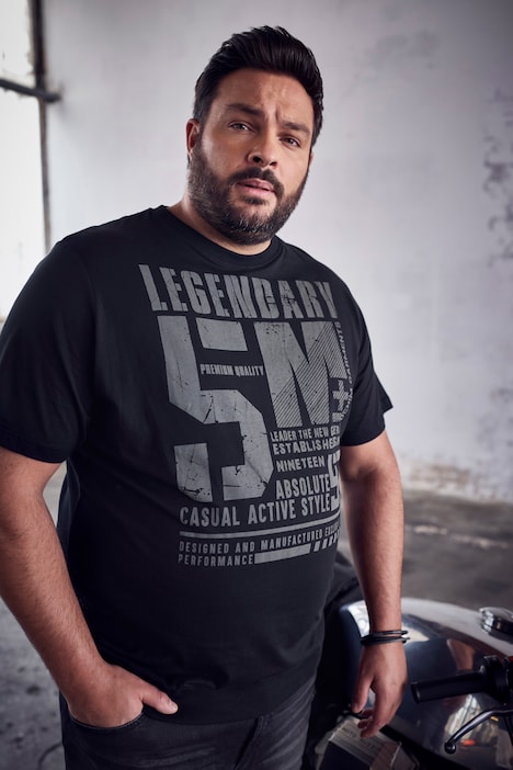 T-Shirt, Halbarm, Bauchfit, Brustprint, bis 8 XL