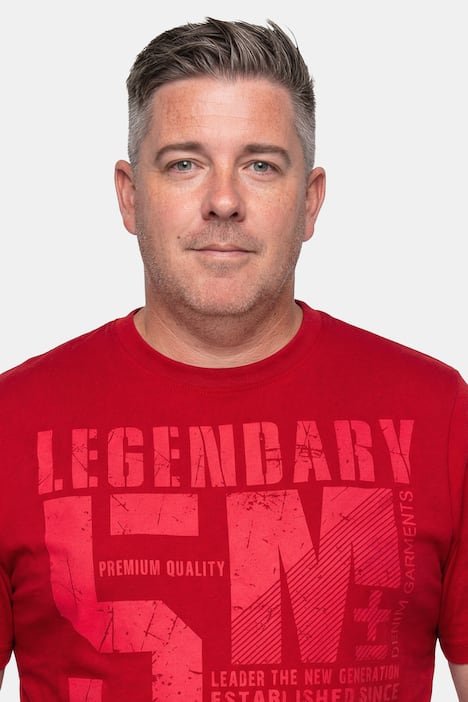 Men+ T-Shirt, Halbarm, Bauchfit, Brustprint, bis 8 XL