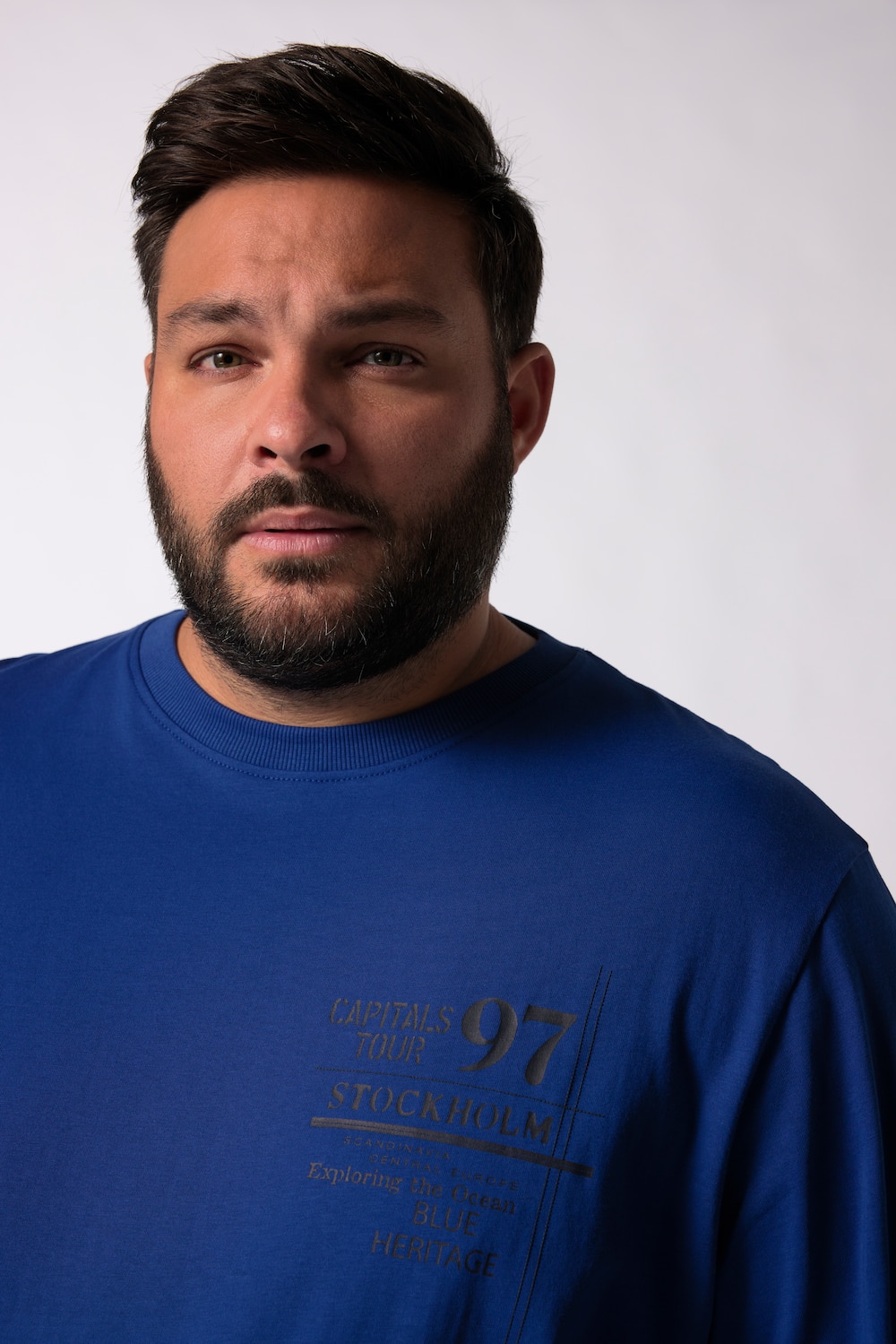 Stora storlekar Långärmad topp, Her, blå, storlek: 7XL, Bomull, Men Plus
