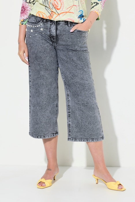 Jeans-culotte, wijde pijp, 5-pocket, moon wash