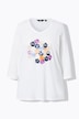 T-skjorte, blomster, klassisk, V-hals, 3/4-erme
