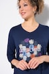 T-skjorte, blomster, klassisk, V-hals, 3/4-erme