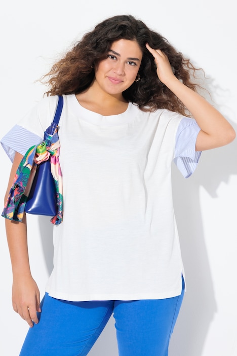 T-shirt, strepen, oversized, ronde hals, halve mouwen