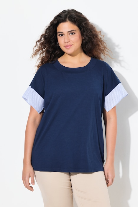 T-shirt, striber, oversized, rund hals, halværmer