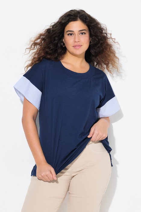 T-shirt, strepen, oversized, ronde hals, halve mouwen