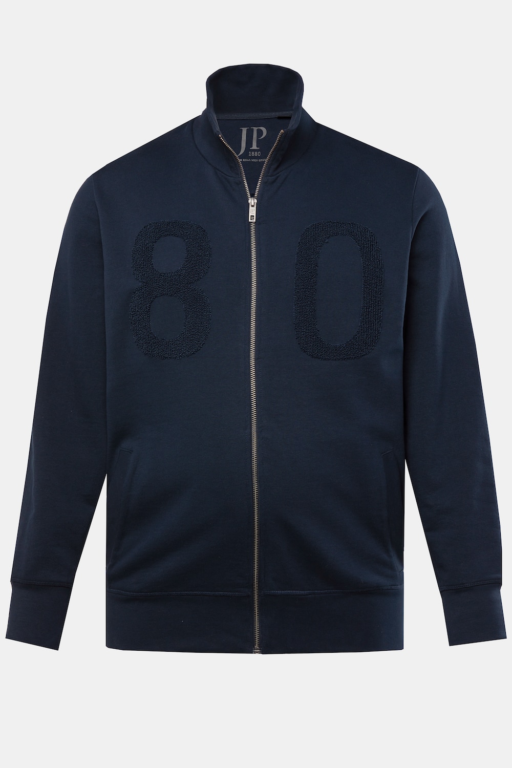 JP 1880 Sweatjacke, Stehkragen, Badges, bis 8 XL