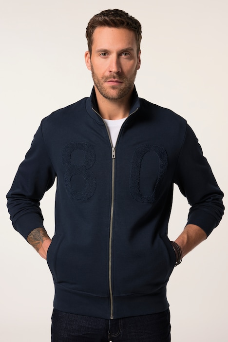 JP 1880 sweat jacket, stand-up collar, badges, up to 8 XL