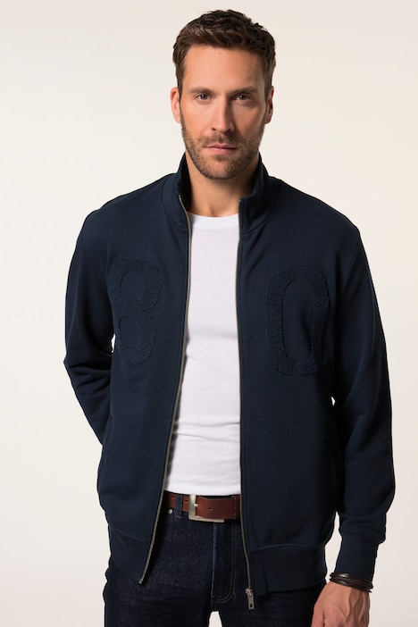 JP 1880 sweat jacket, stand-up collar, badges, up to 8 XL