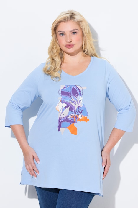 Floral Motif 3/4 Sleeve Tunic Tee