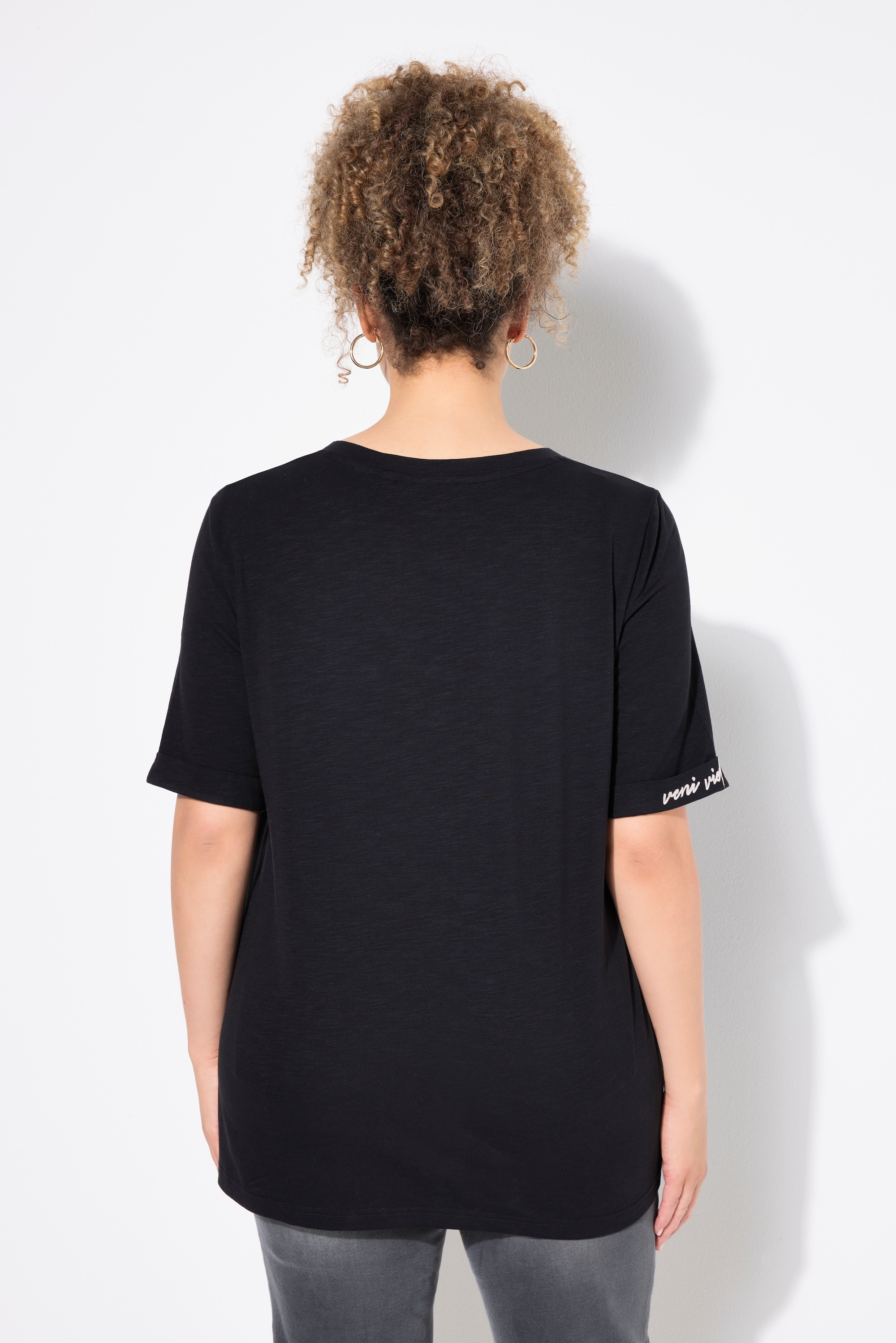 Ulla Popken Damen große Größen T Shirt Schriftdruck Classic V Ausschnitt