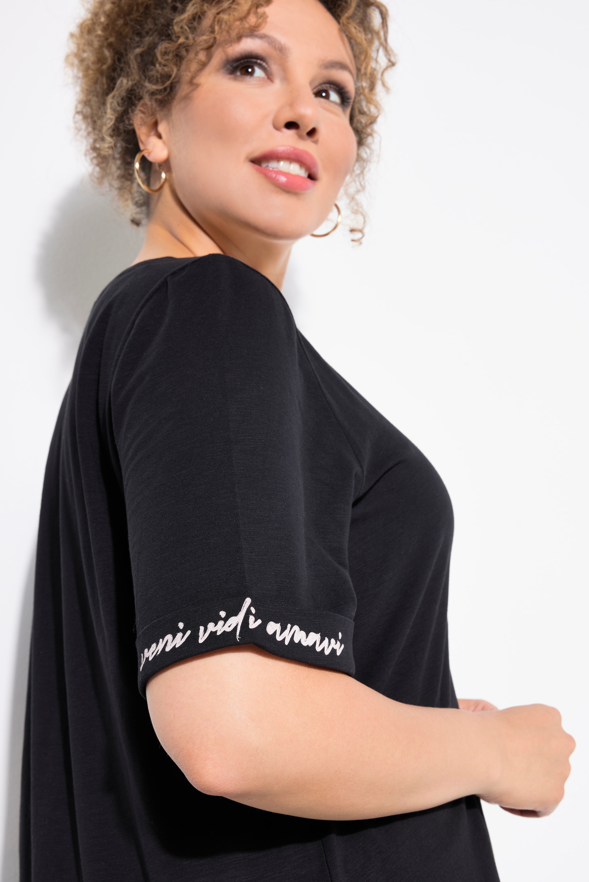 Ulla Popken Damen große Größen T Shirt Schriftdruck Classic V Ausschnitt