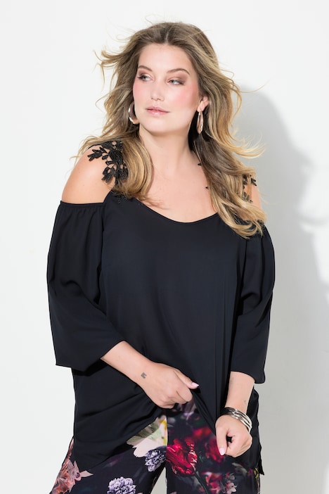 Bluse, Classic Fit, Schulter CutOut mit Spitze