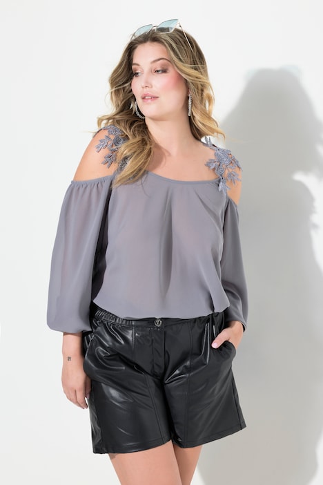 Bluse, Classic Fit, Schulter CutOut mit Spitze