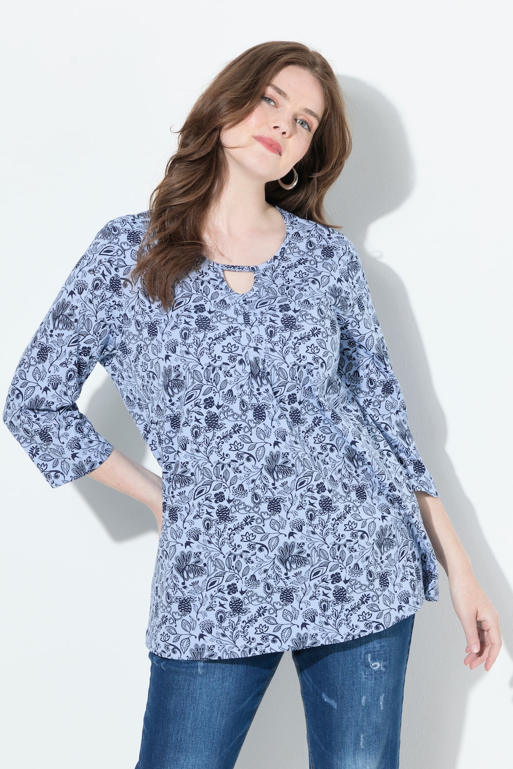 Shirt, Blüten, A-Linie, Rundhals, 3/4-Arm