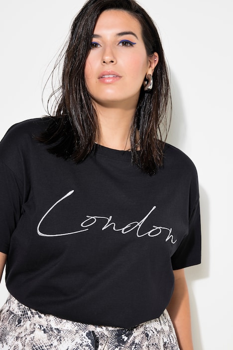 Glitter Embroidered Short Sleeve City Tee