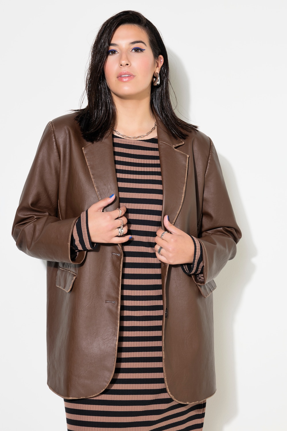 Blazer, Oversize-Shape, Lederoptik, Used-Look