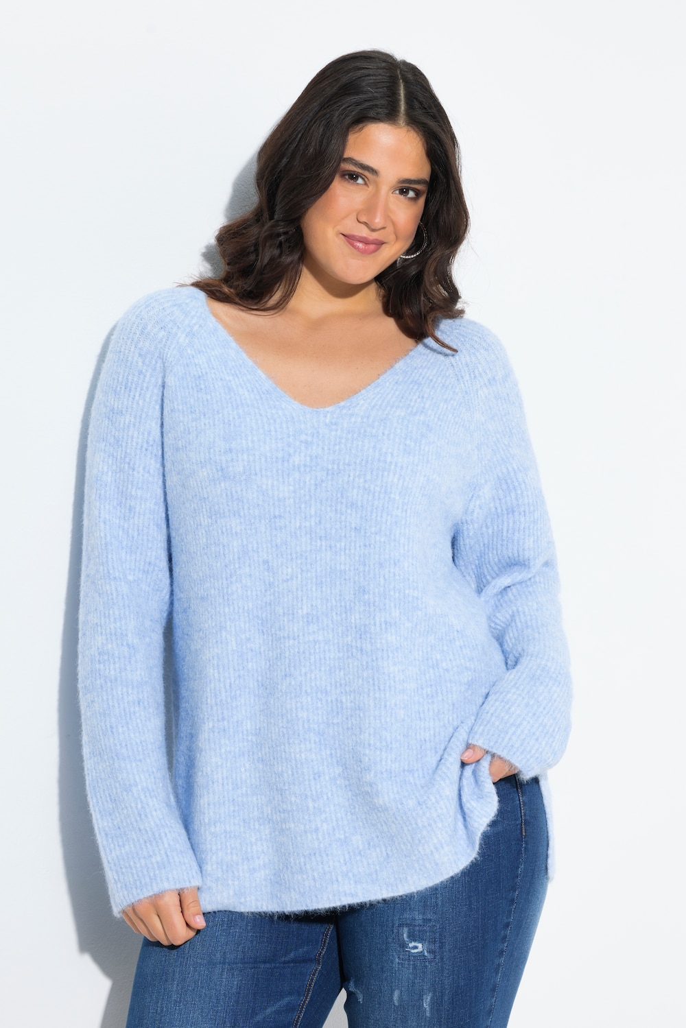 Pullover, Rippstrick, V-Ausschnitt, Langarm