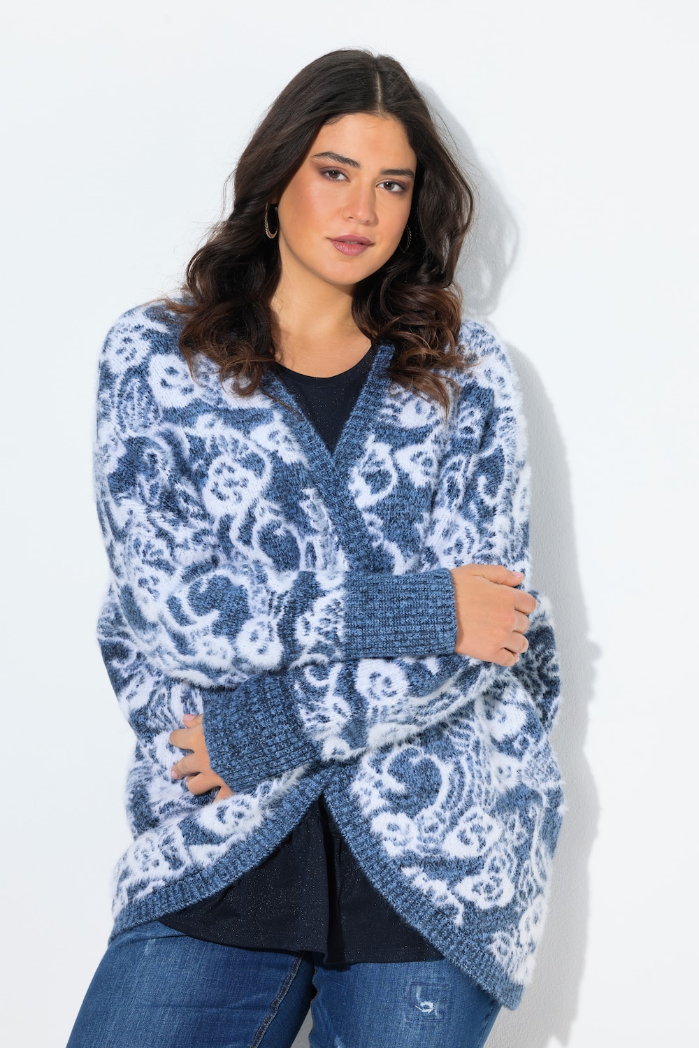 Strickjacke, Eggshape, ohne Verschluss, Fledermaus-Langarm