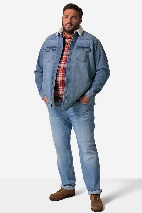 John F. Gee denim jack, gevoerd, lange mouwen, kentkraag, klepzakken, tot maat 8XL