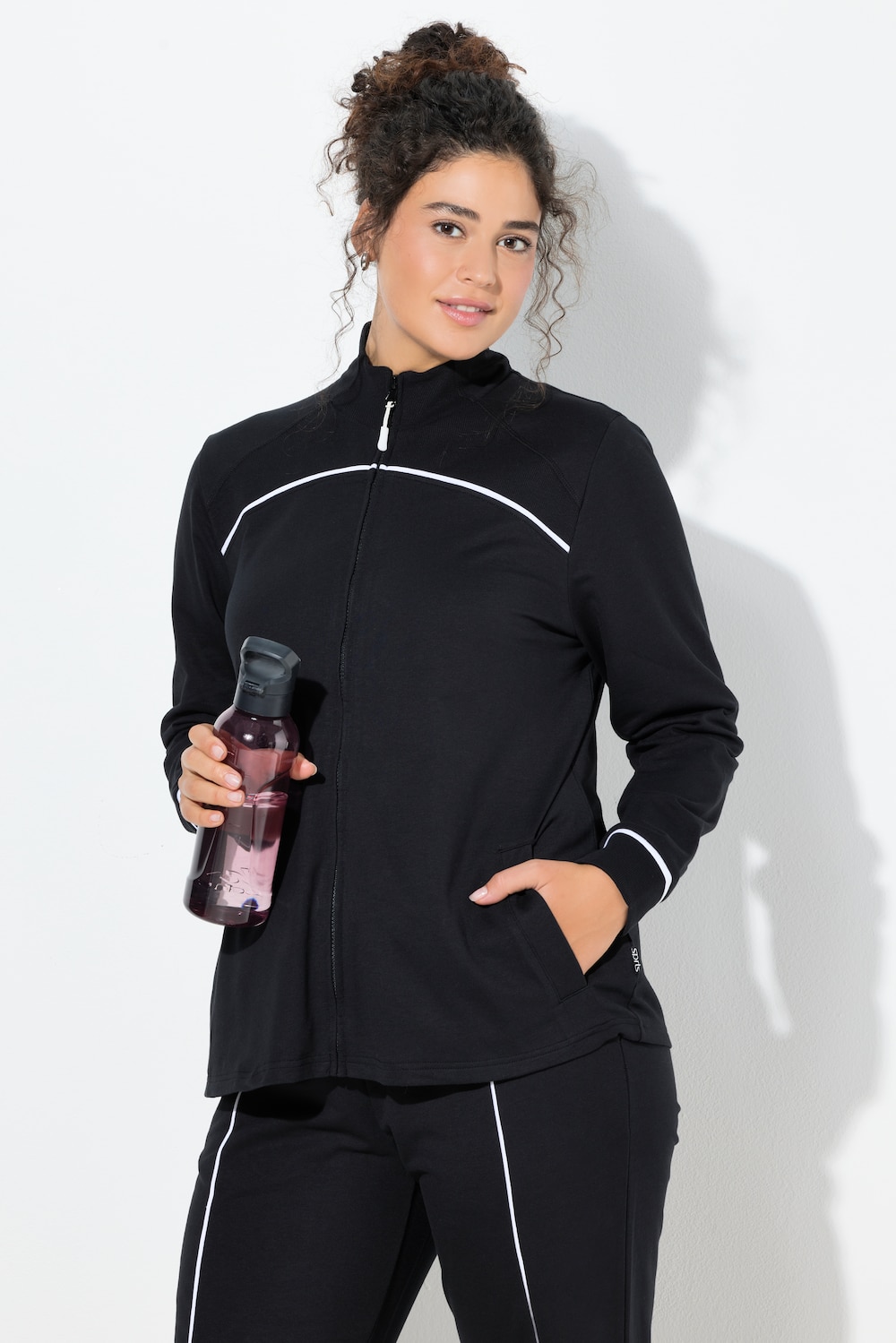 Sweatjacke, Rippeinsätze, Stehkragen, Langarm