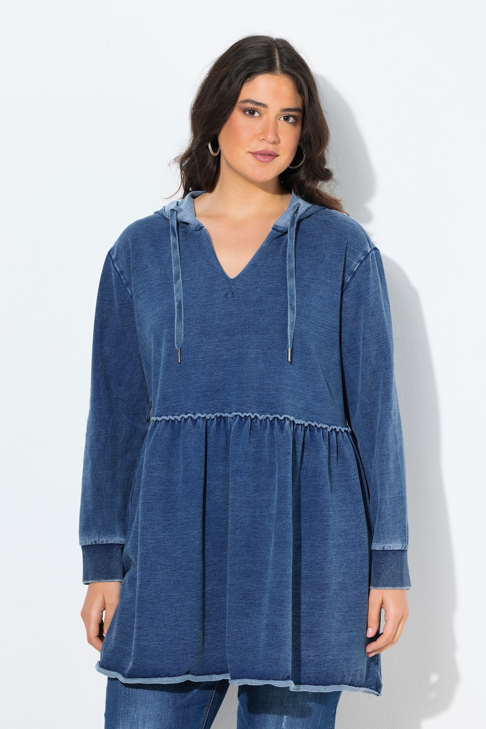 Große Größen Long-Hoodie, Damen, blau, Größe: 42/44, Baumwolle, Ulla Popken