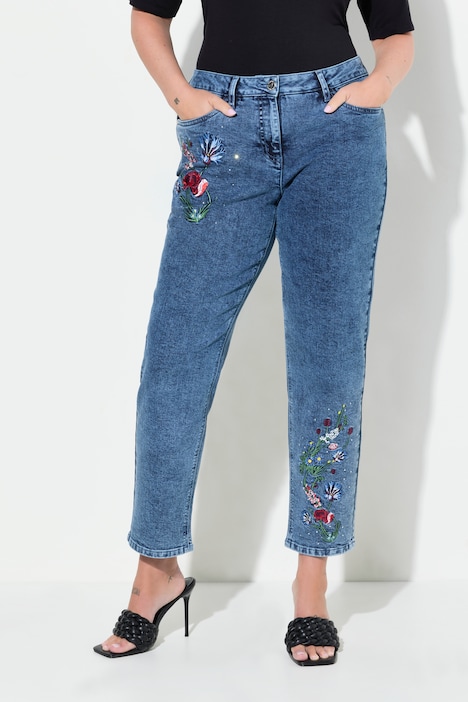 Jeans, Loose Fit, Blumen-Stickerei, 5-Pocket