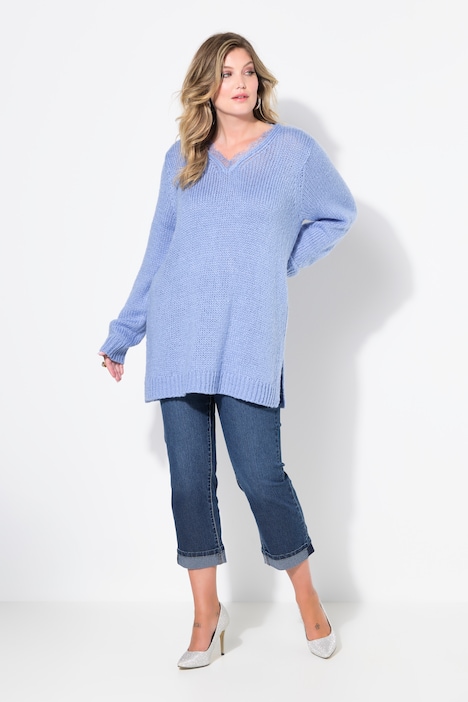 Pullover, Classic Fit, Grobstrick, Ausschnitt mit Spitze