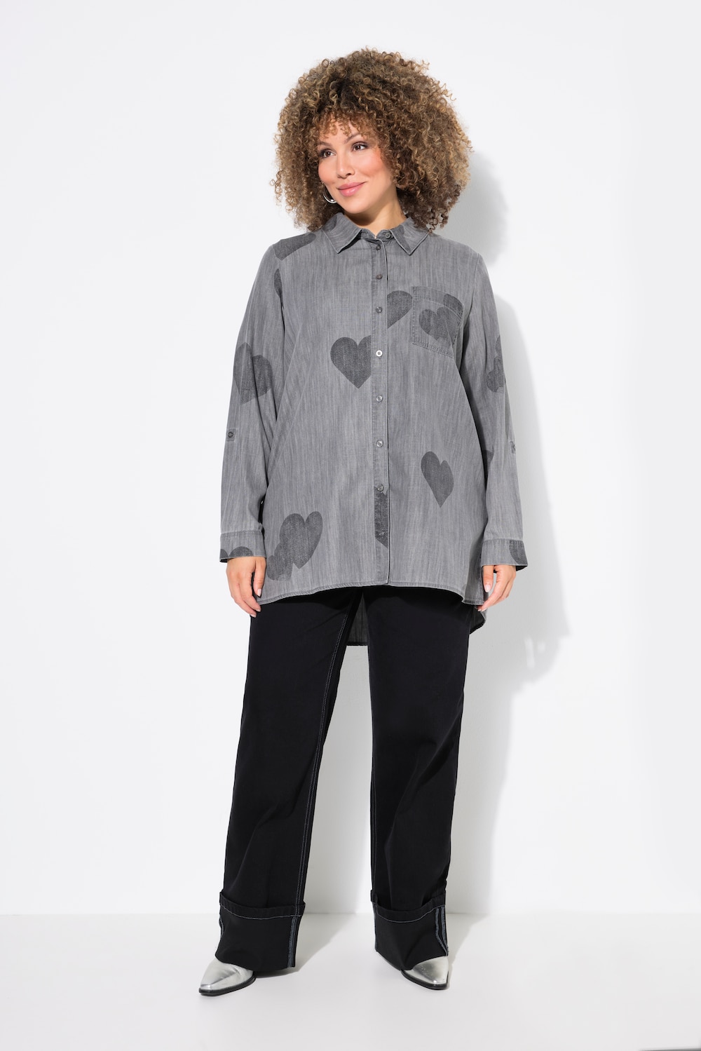 Große Größen Jeansbluse, Damen, beige, Größe: 46/48, Baumwolle/Synthetische Fasern, Ulla Popken