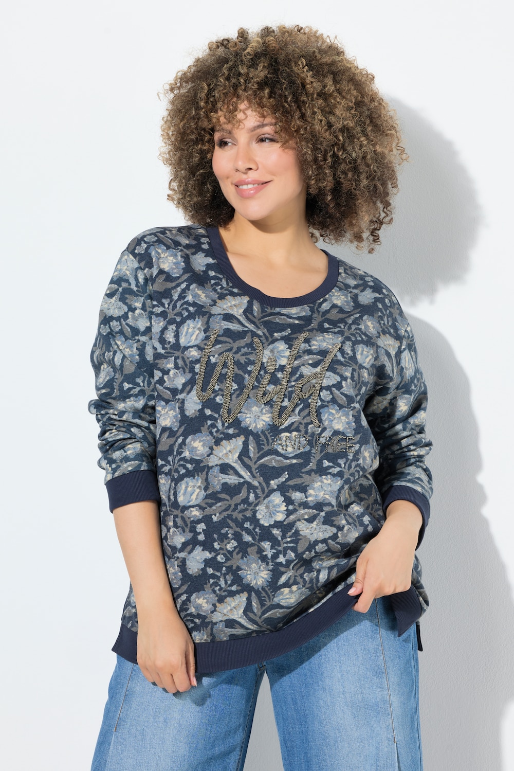 Sweatshirt, Perlen-Schriftzug, Rundhals, Langarm