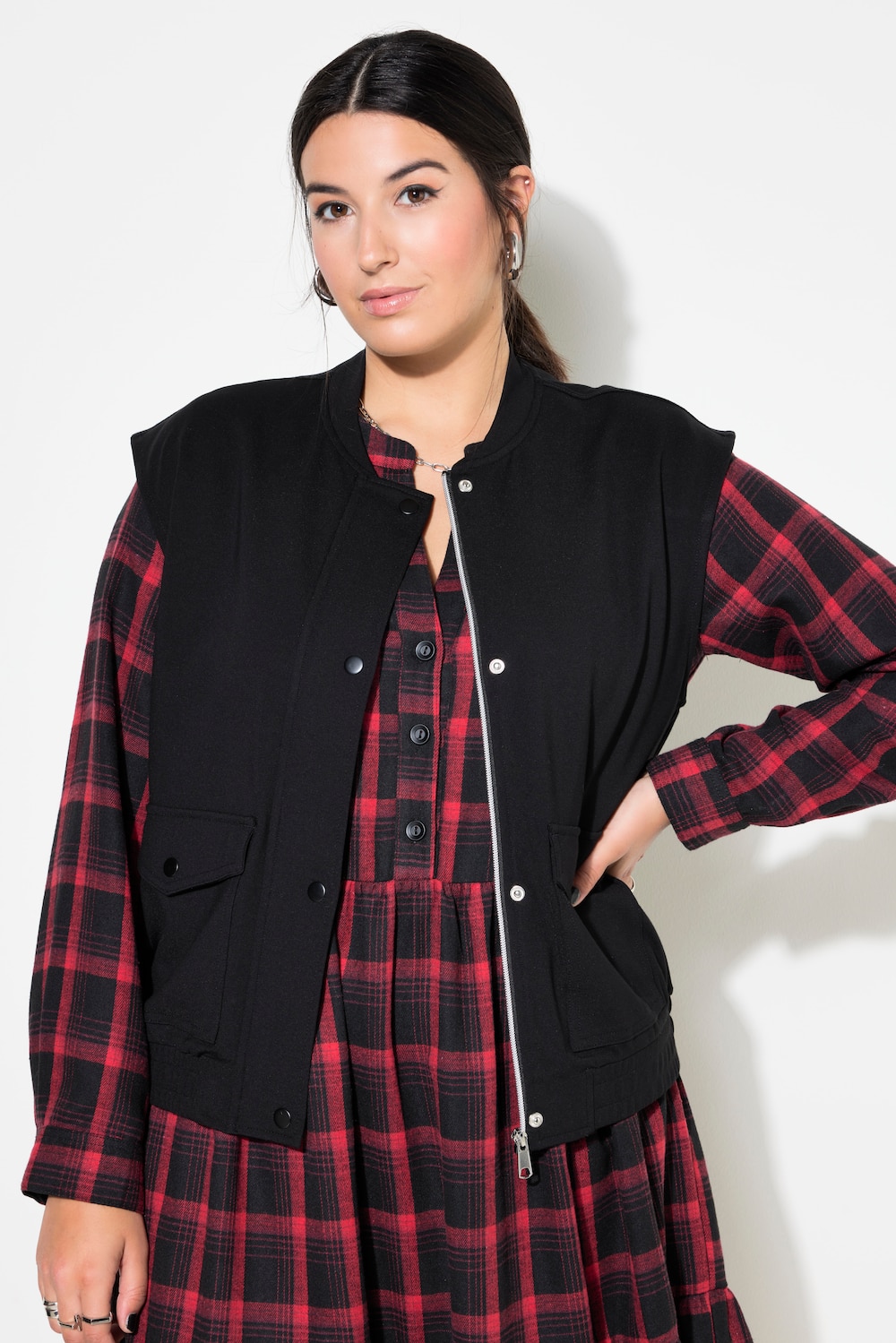 Jersey-Weste, kurzer Boxy Shape, verdeckter Zipper