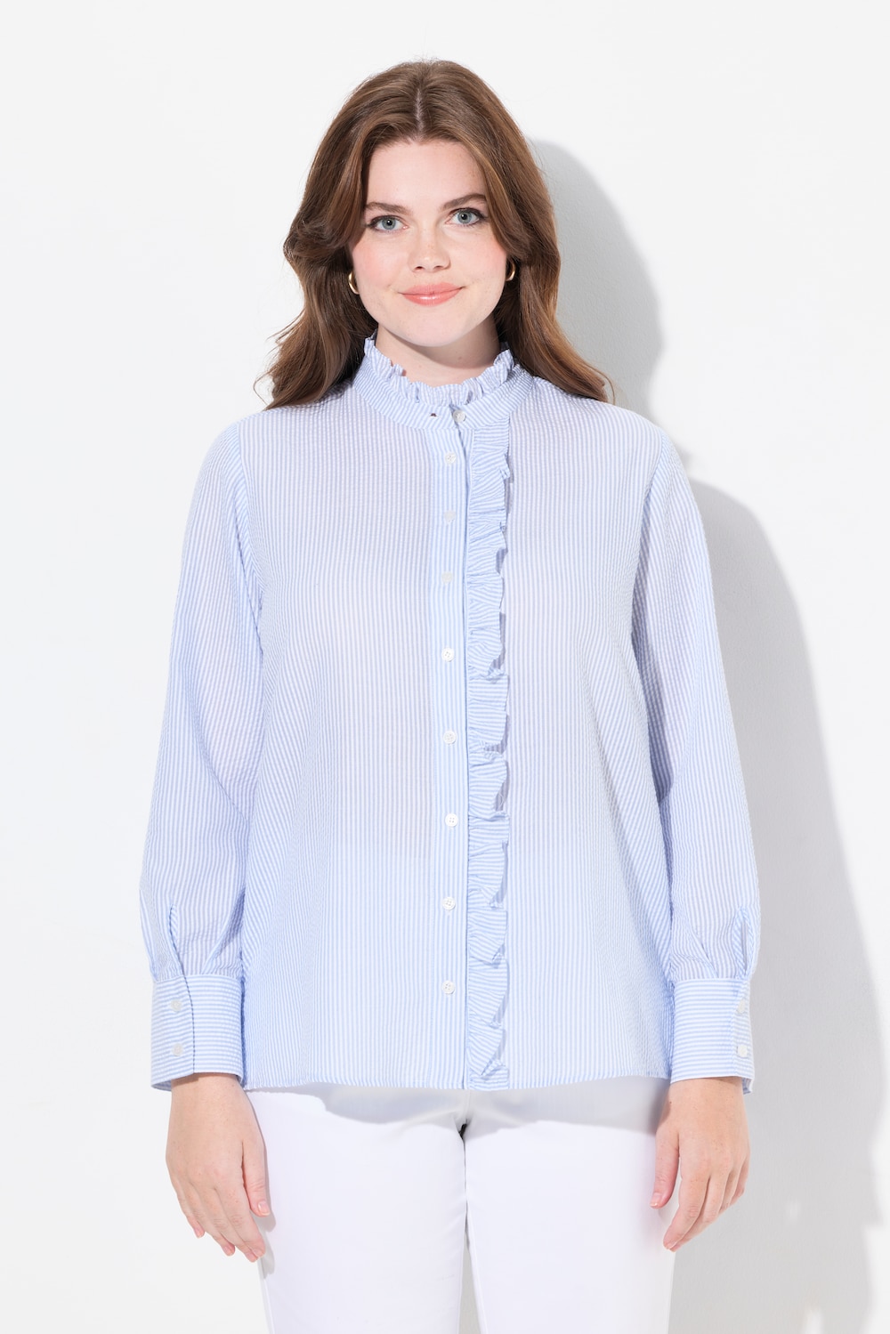 Große Größen Bubble-Bluse, Damen, blau, Größe: 54/56, Polyester/Baumwolle, Ulla Popken