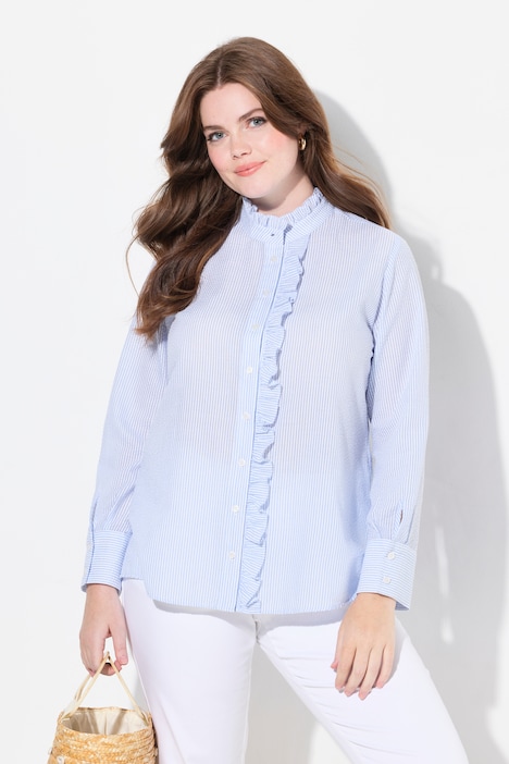 Bubbleblouse, opstaande kraag, knoopsluiting met volants, lange mouwen