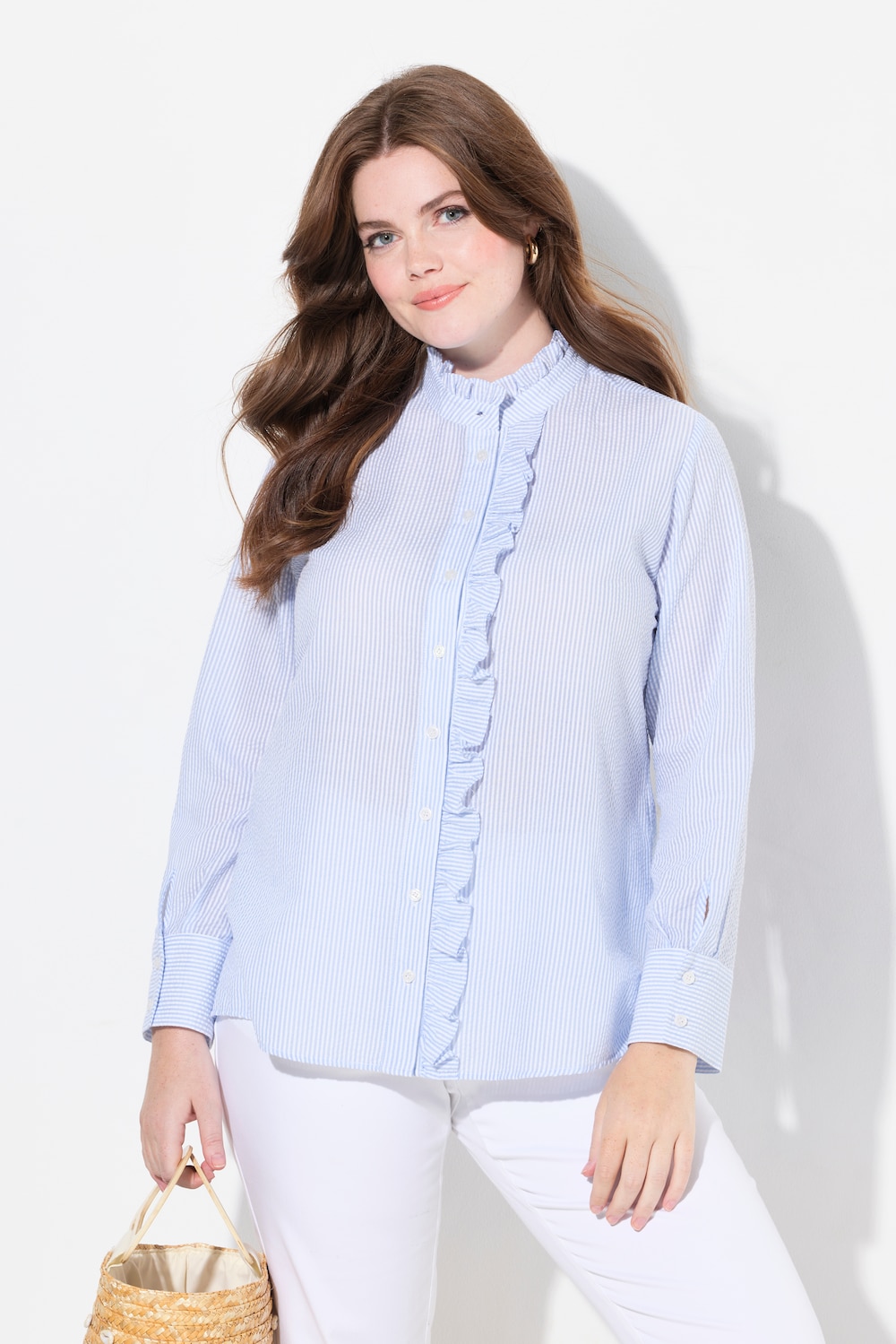 Große Größen Bubble-Bluse, Damen, blau, Größe: 46/48, Polyester/Baumwolle, Ulla Popken